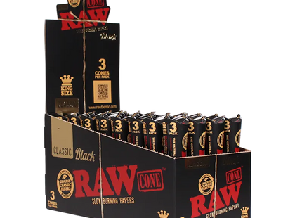 RAW BLACK CLASSIC KING SIZE CONES  32 x 3COUNT