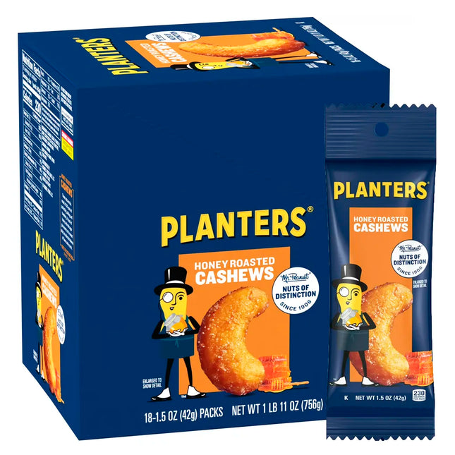 PLANTERS 1.5oZ SNACK HONEY ROASTED CASHEWS 18PACK