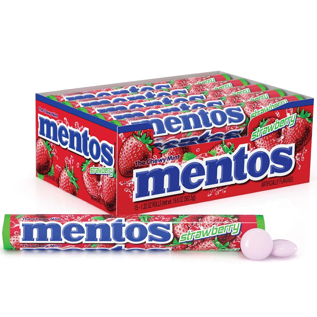 MENTOS ROLLS STRAWBERRY FLAVOR 15PACKS