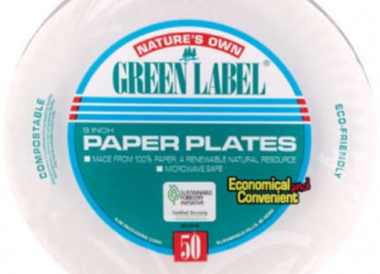 GREEN LABEL PAPER PLATE 9" 50CT