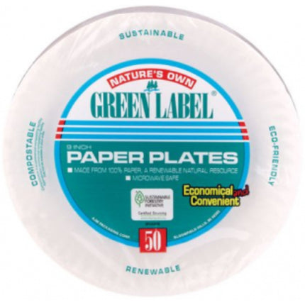 GREEN LABEL PAPER PLATE 9" 50CT