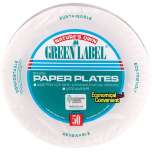 GREEN LABEL PAPER PLATE 9" 50CT