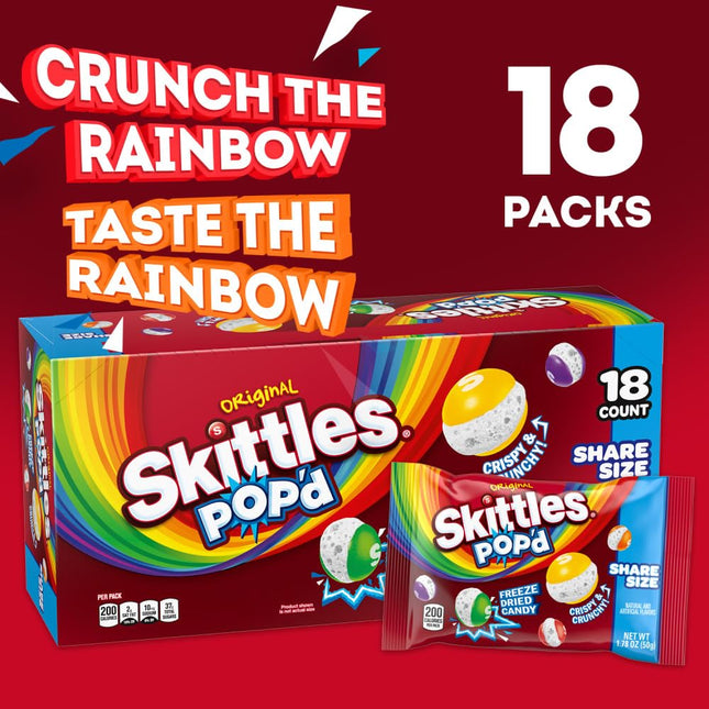 SKITTLES PO'D 1.78oZ FREEZE DRIED CANDY SHARE SIZE ORIGINAL 18PACKS