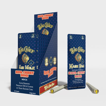 BIG CHIEF 2G HASH HOLE 2PK PRE-ROLLS ZOUR CHERRY BOMB 10PACKS