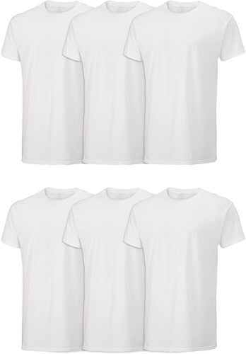 T SHIRT WHITE ROUND  6 PACK