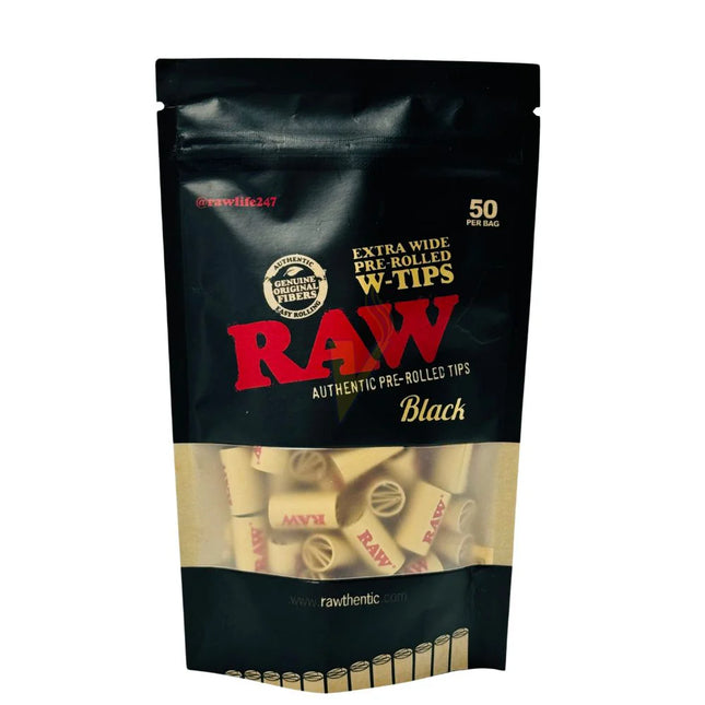 RAW BLACK EXTRA WIDE PRE-ROLLED TIPS 50 COUNT