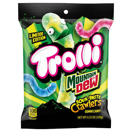 TROLLI 6.3oZ GUMMI CANDY MOUNTAIN DEW SOUR BRITE CRAWLERS VERY BERRY 1COUNT