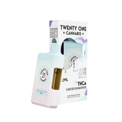 TWENTY ONE CANNABIS THCA 3.5ML LIQUID DIAMONDS DISPOSABLE VAPE – RAINBOW RUNTZ (INDICA) 6PK