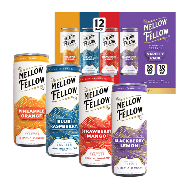 MELLOW FELLOW SELTZER BEVERAGES 20MG DELTA-9+CBD VARIETY PACK 12COUNT