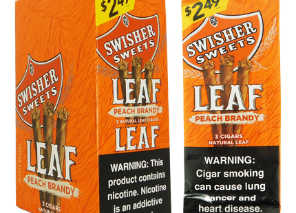 SWISHER LEAF CIGARS 3 FOR $2.49 PEACH BRANDY 10PACKS
