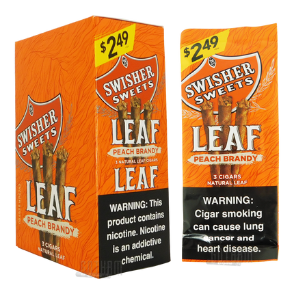 SWISHER LEAF CIGARS 3 FOR $2.49 PEACH BRANDY 10PACKS