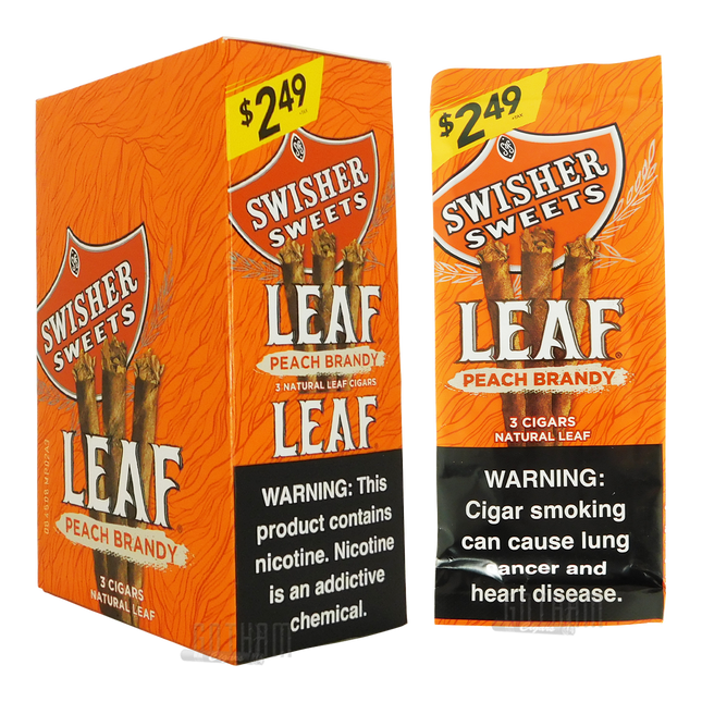SWISHER LEAF CIGARS 3 FOR $2.49 PEACH BRANDY 10PACKS