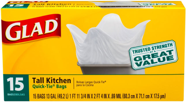 GLAD TRASH BAG 13 GALLON 15CT