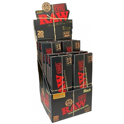 RAW BLACK PRE ROLL CONE QT 20PK