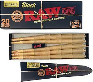 RAW BLACK 1 1/4 CONES 20CT