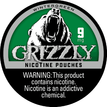 GRIZZLY NICOTINE POUCHES 9MG WINTERGREEN 5ROLLS