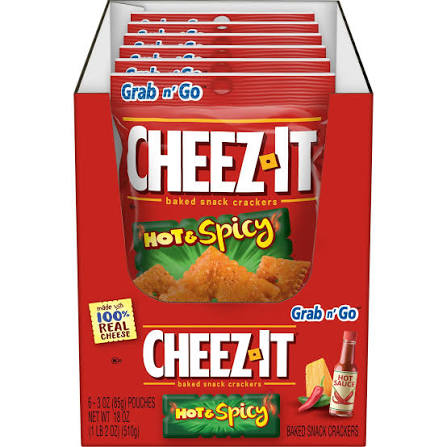 CHEEZ-IT 3oZ CARCKERS HOT & SPICY 6PACK