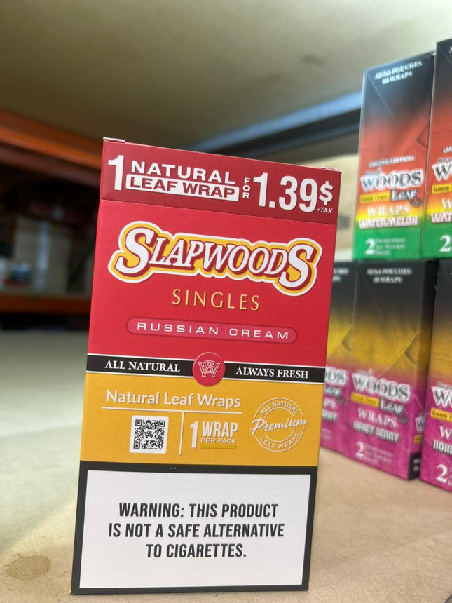 SLAPWOODS SINGLES RUSSIAN CREAM - 20 PACK PER BOX - PREPRICED 1/$1.39