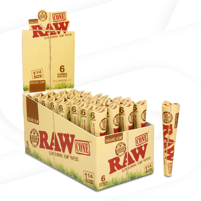 RAW ORGANIC 1 1/4 SIZE CONES 32 x 6PACK