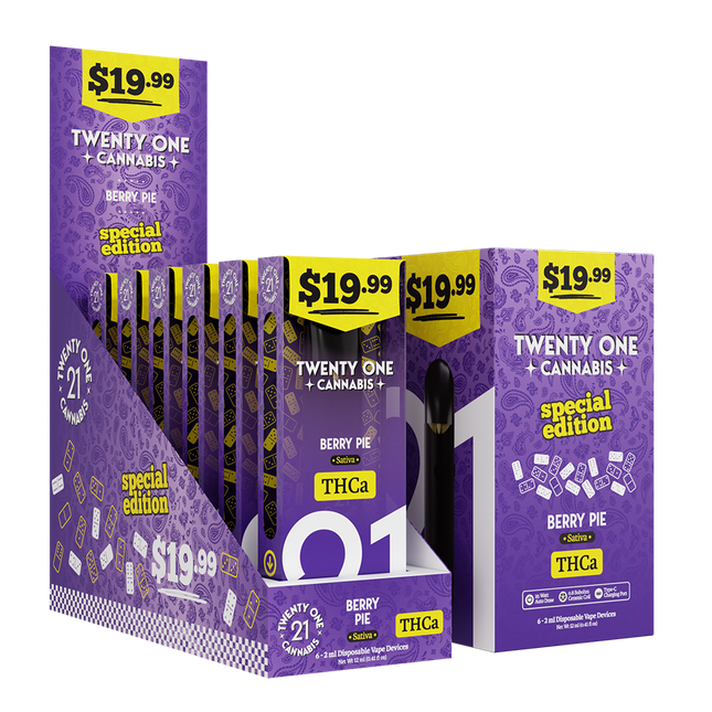 21 CANNABIS 2ML DISPOSABLE PRE-PRICED 19.99$ BERRY PIE 6PACK