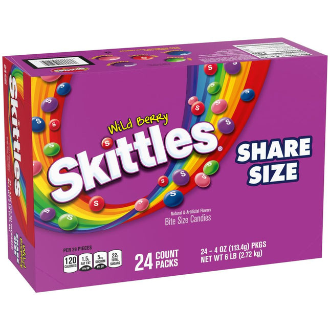 SKITTLES 4oZ CANDY SHARE SIZE WILD BERRY 24PACKS