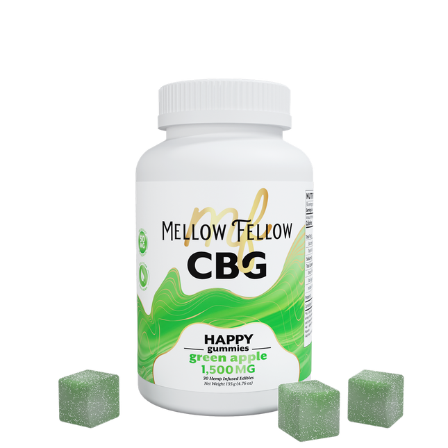 MELLOW FELLOW CBG 1500MG HAPPY GUMMIES GREEN APPLE 30 COUNT