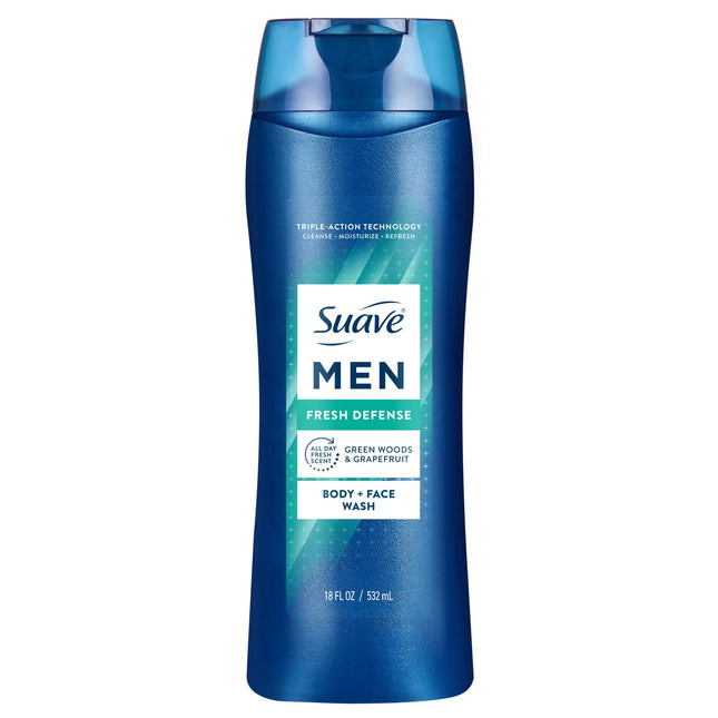 SUAVE MEN BODY + FACE WASH FRESH DEFENSE GREEN WOODS & GRAPEFRUIT 1COUNT