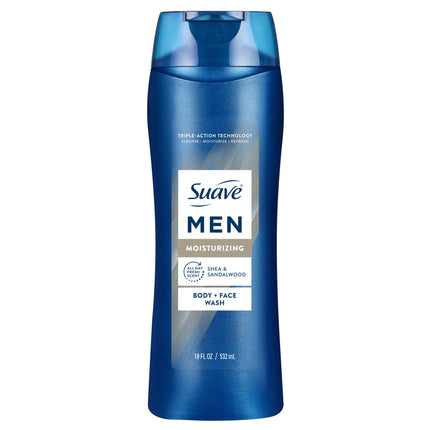 SUAVE MEN MOISTURIZING BODY + FACE WASH SHEA & SANDALWOOD 1COUNT