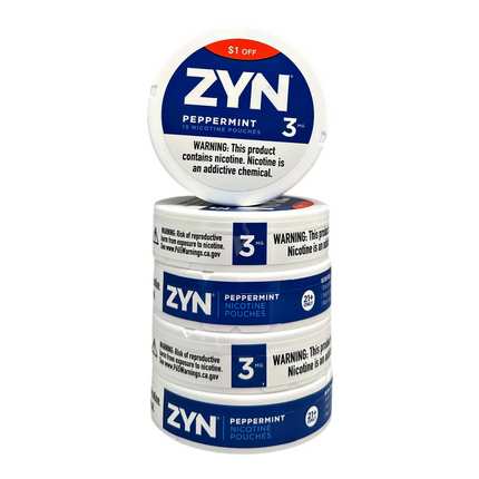 ZYN NICOTINE POUCHES 3MG $1 OFF PEPPERMINT 5PACK