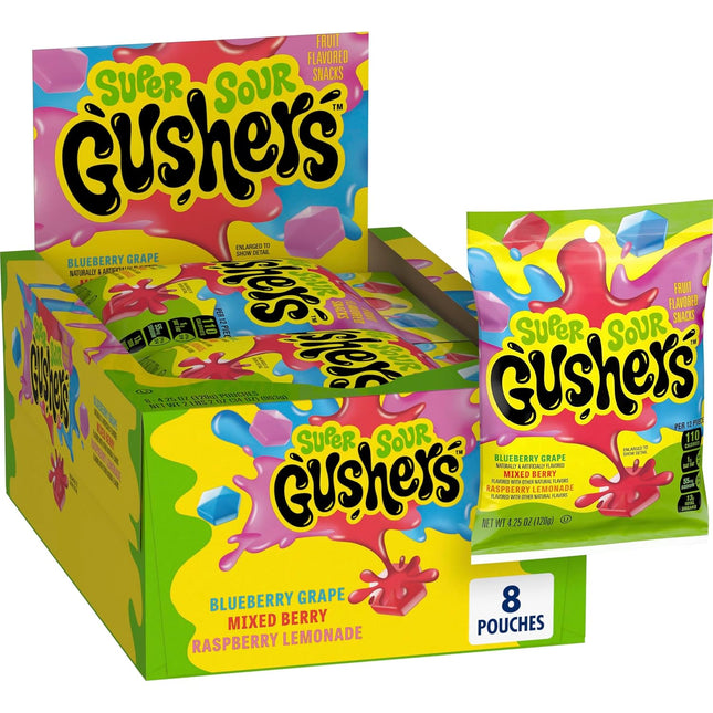 GUSHERS 4.25oZ FRUIT FLAVOR SNACK SUPER SOUR 8PACKS