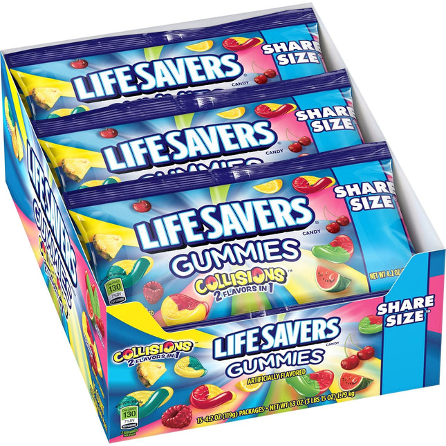 LIFESAVERS 4.2oZ SHARE SIZE GUMMIES COLLISIONS 2 IN 1 FLAVORS 15PACKS