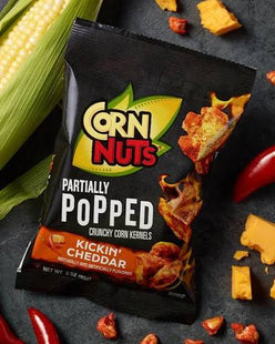 CORN NUTS 3oZ SNACK PARTIALLY POPPED KICKIN CHEDDAR 1PACK