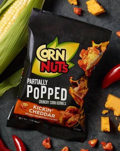 CORN NUTS 3oZ SNACK PARTIALLY POPPED KICKIN CHEDDAR 1PACK