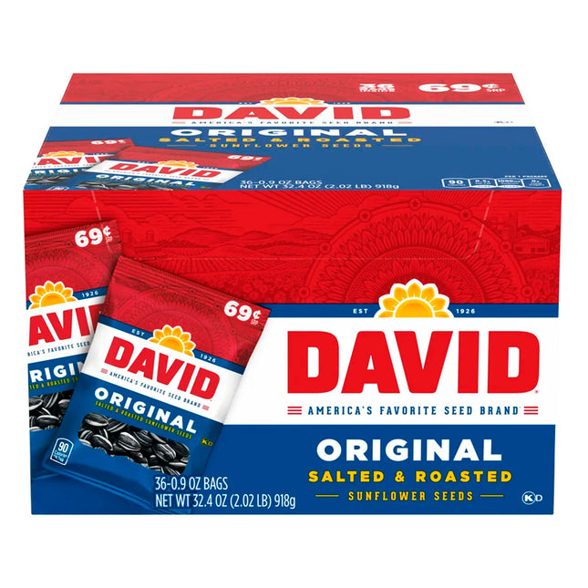 DAVID SUNFLOWER SEEDS 0.8oZ PACK ORIGINAL PRE-PRICED 0.69$ 36PACKS