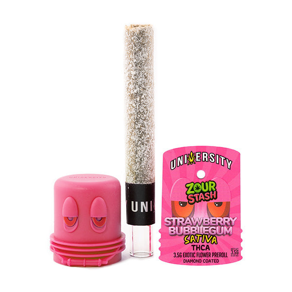 UNIVERSITY x ZOUR STASH 3.5GRAM PRE-ROLL - DIAMOND COATED - SATIVA - STRAWBERRY BUBBLEGUM